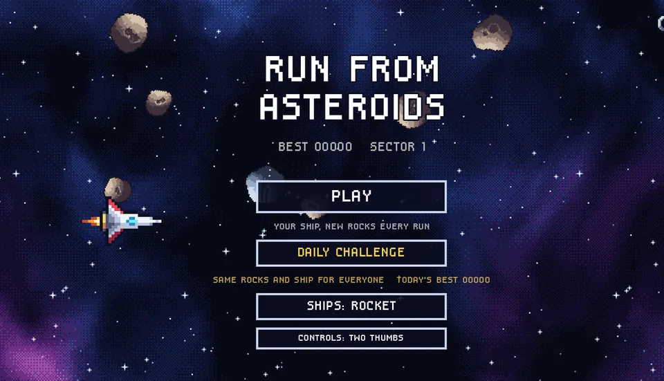 Run From Asteroids start menu